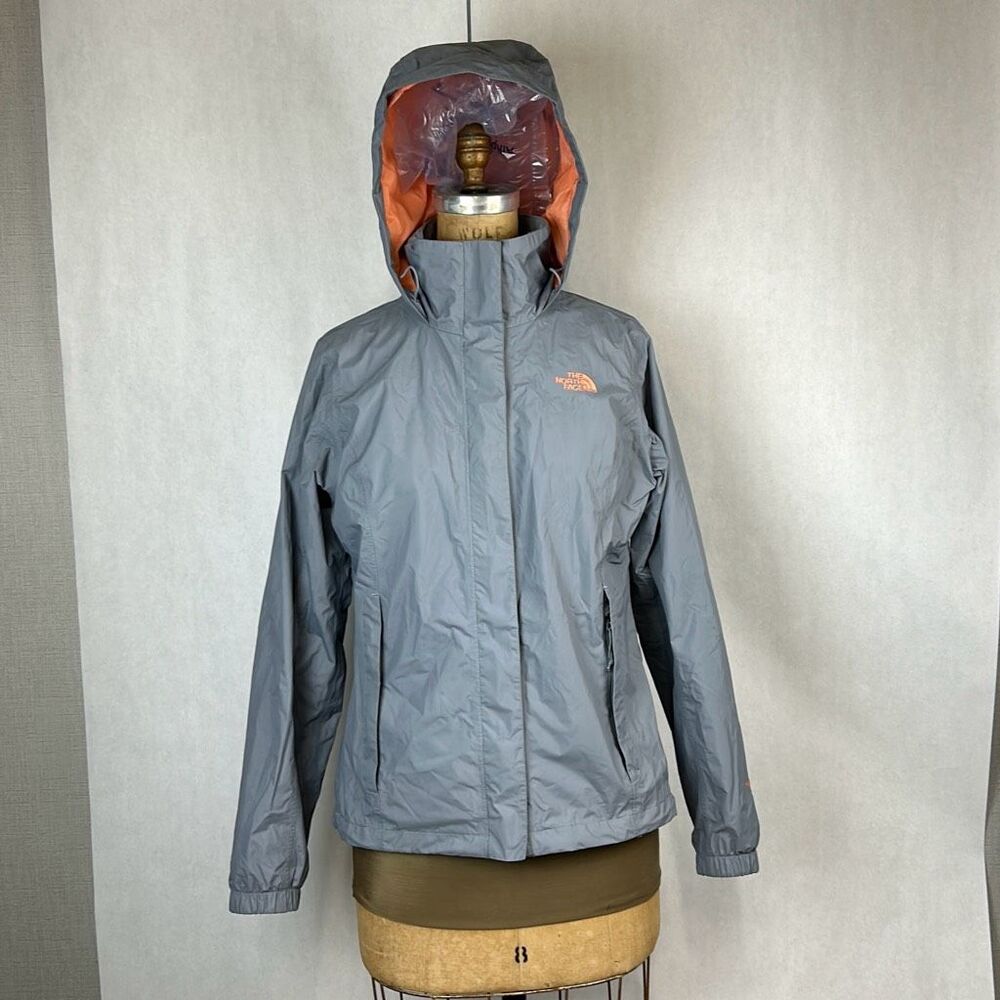 The North Face Hyvent Jacket Sz M Gray Windbreaker Raincoat Hide-away Hood Light